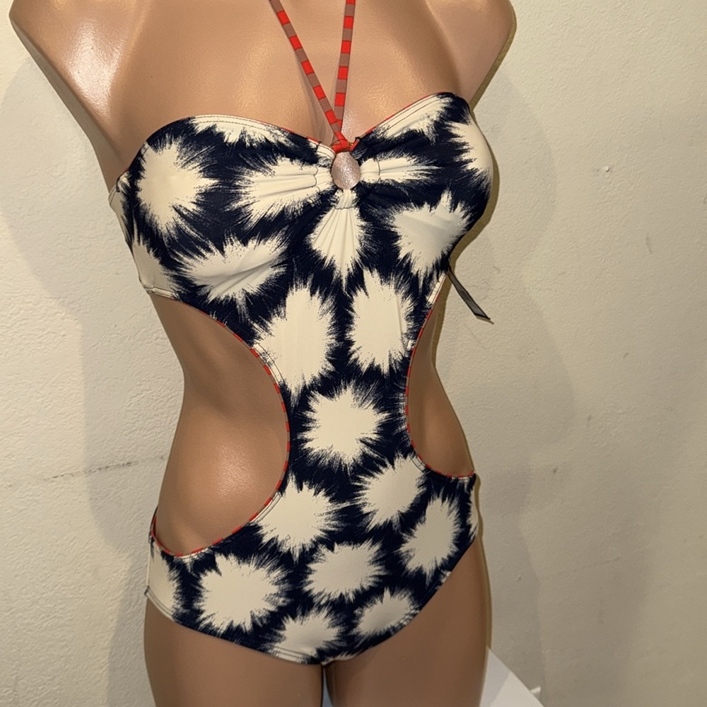 Marc By Marc Jacobs Navy and White Cutout One-Piece Swimsuit